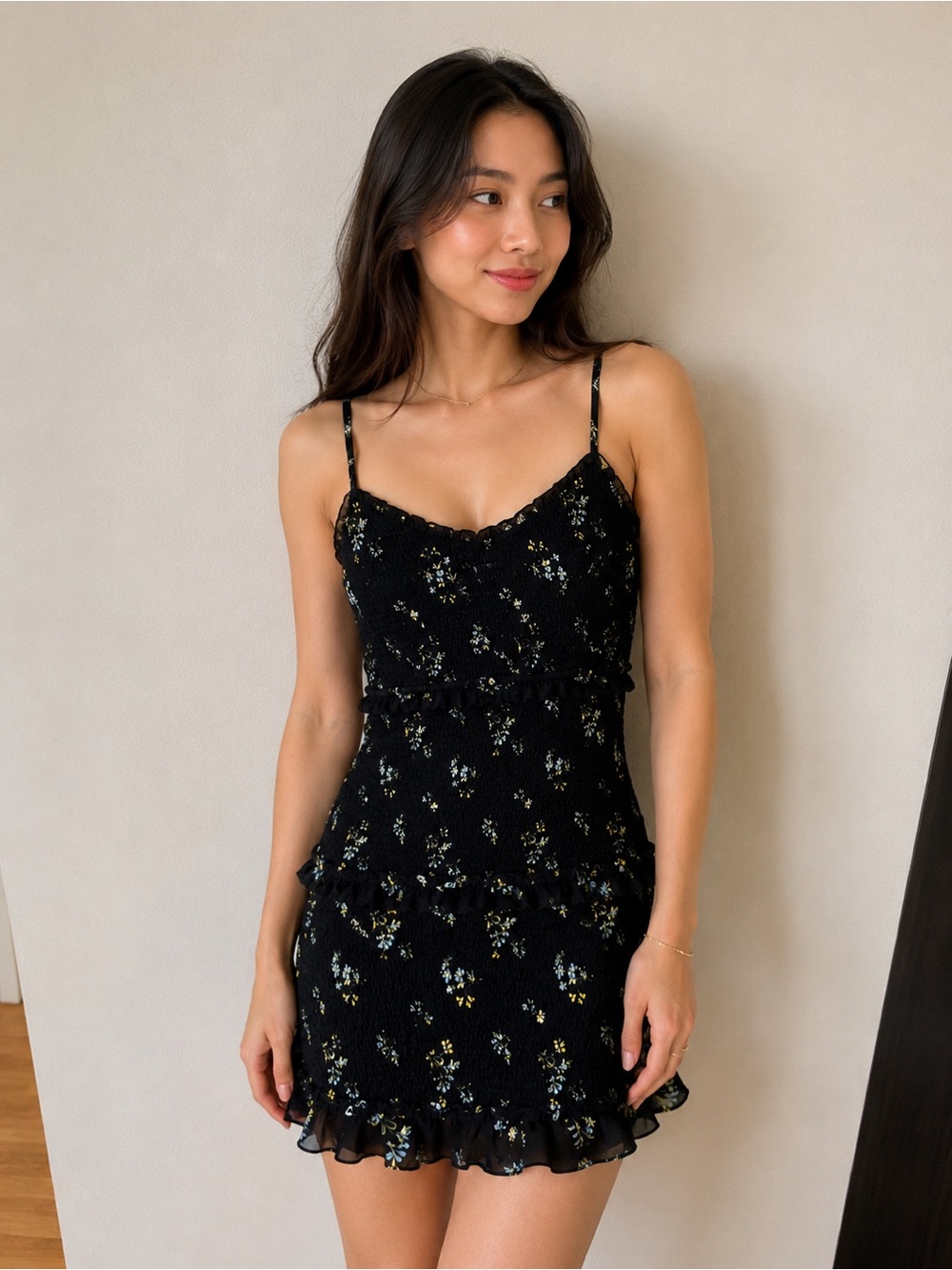 Abercrombie & Fitch Black Mini Dress with Floral Print